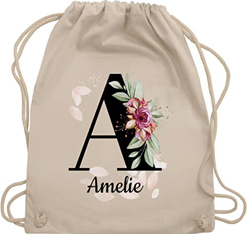 Turnbeutel Rucksack - Buchstabe anpassbar mit Name I Geschenk Initialen - Unisize - Naturweiß - jga beutel blumen stoffbeutel schule personalisierte buchstaben a beuteltasche kita tasche