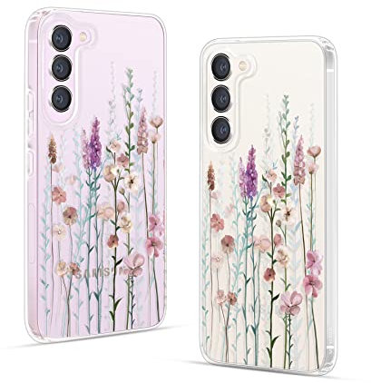 Gronda Hülle für Samsung Galaxy S23 5G Handyhülle Transparent mit Rosa Blumen Muster Vergilbungsfrei case Stoßfest Dünne TPU Schutzhülle Kompatibel mit Samsung Galaxy S23 5G Hülle 6.1zoll