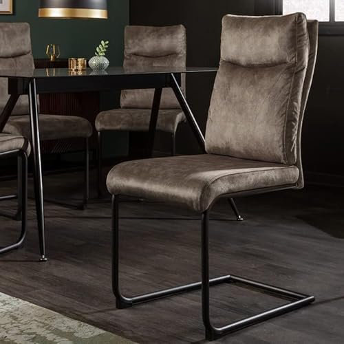 LEBENSwohnART Eleganter Freischwinger Stuhl COMODO Samt Taupe mit Griff schwarzes Metallgestell Esszimmerstuhl