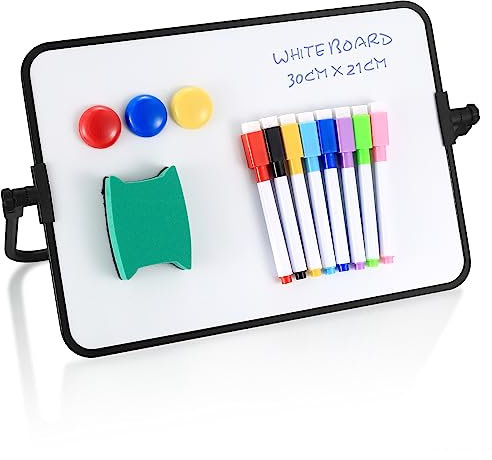 Dry Erase Whiteboards, A4 Size Small Double Sided White Boards, with Dry Erase Pens, Eraser, Magnets for School Home Office Classroom Kids Children Students Drawing Writing - 30x21 cm