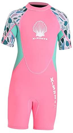 Dickly Neoprenanzug für Kinder, Shorty-Neoprenanzug für Kinder, Badebekleidung, schnell trocknender Reißverschluss zum Surfen, Kanufahren, Wassersport für, Rosa M