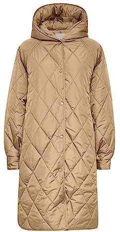 ICHI IHHANSA JA Damen Steppmantel Wintermantel Winterjacke Steppmantel mit Druckknöpfen und Kapuze, Größe:S, Farbe:Tannin (171320)