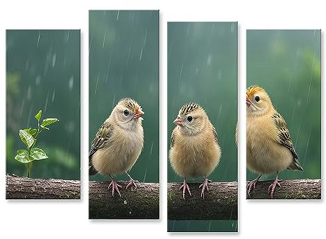islandburner Bild auf Leinwand Bezaubernder Sommergarten, Vögel im Regen, Naturzauber, KI inspiriert Bilder Wandbilder Poster JEVE-4erP