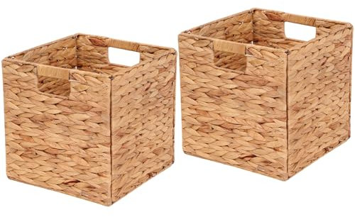 LYJWOO6D Lot de 2 paniers de rangement en jacinthe d'eau - Cubes de rangement pliables en osier tissés à la main - 28 x 28 x 28 cm
