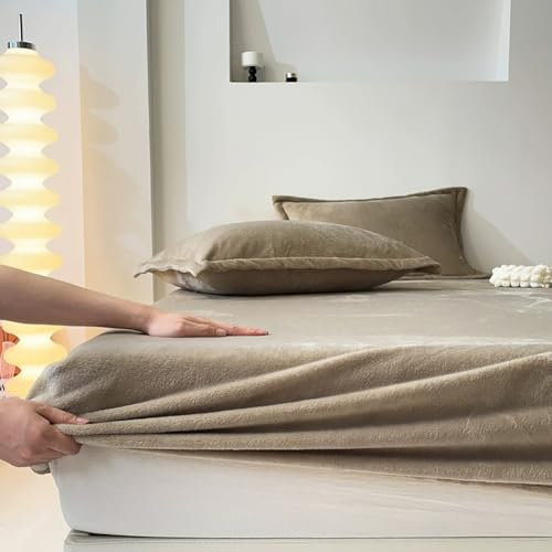 Nayoroom Spannbettlaken Plüsch 180x200cm Taupe Flauschig Fleece Winter Spannbetttuch Cashmere Touch Flanell Bettlaken für Boxspringbett Topper Matratze bis 25cm