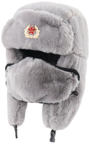 WUUISDNX Männer Frauen Russland Uschanka Hüte Bleiben Warm Und Trendige Stilvolle Kopfbedeckung Männer Winter Thermische Bomber Hüte Ohrenklappen Schnee Kappen, Graues sowjetisches Emblem