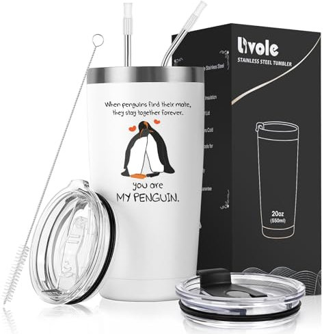Livole Valentines Gifts for Him, Her, Husband, Wife, Funny Valentines Day Gifts for Boyfriend, Girlfriend, You are My Penguin, Valentines Mug, 20oz Insulated Travel Coffee Mug, 600ml Thermal Tumbler