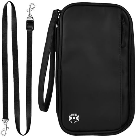 Leikurvo Reisepass Tasche, Reiseorganizer Reisepasshülle Organizer Tasche für 4-6 Reisepässe, RFID Blocker Reiseunterlagen Organizer Reise Brieftasche Pass Etui Hülle für Familie, Reise(Schwarz)