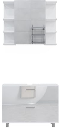 Vicco Badmöbel-Set Ilias, Weiß Hochglanz, 80.2 cm, besteht aus Badspiegel und Waschbeckenunterschrank