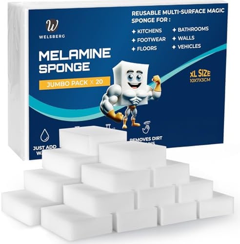 Welsberg Schmutzradierer Schwamm 20 Stück Melamin Wunderschwamm 10x7x3 cm Radierschwamm Putzschwamm, Magic Sponge Eraser für Haushalt, Küche, Weiße Wände, Bad, Schuhschwamm, Weiß