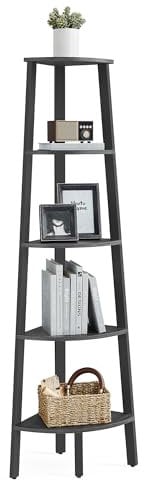 VASAGLE Libreria Angolare a 5 Ripiani, Scaffale ad Angolo, Portaoggetti, Porta Piante per Soggiorno, Stile Industriale, Struttura in Acciaio, Grigio Antracite e Nero Opaco LLS35B02