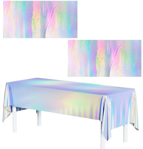 Nappe Plastique,SHIQUAN 2pcs Nappes en Plastique Irisé,Nappe de Fête Brillantes,137*274cm Nappe Cristal Rectangle,Nappe Jetable Anniversaire,Cristal Nappe Transparente pour Mariage,Fête D'anniversaire