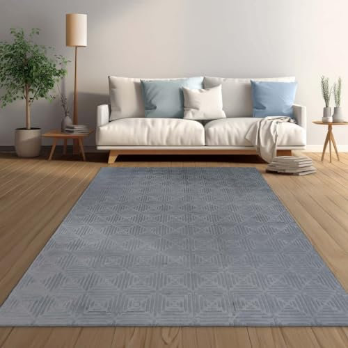 Taracarpet Weicher Kurzflor Designer Teppich in Hasenfell-Optik Supersoft ideal fürs Wohnzimmer Schlafzimmer und Kinderzimmer kacheln anthrazit 120x170 cm