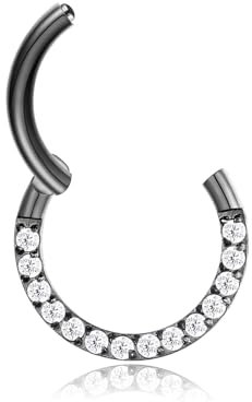 Lantine 16g Septum-Piercing Schwarz Scharnier-Segment-Clicker Daith Piercing CZ+Chirurgenstahl Tragus Rook 8mm