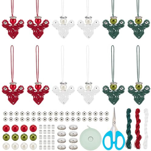 BEUNITONE DIY Weihnachtsengel Ornament 12 Set Mini Engel Ornamente DIY Makramee Set Für Anfänger Weihnachts Wandbehang Bastelsets Handgefertigte Engel Wanddekoration Mit Anleitung Für Hochzeitsfeier