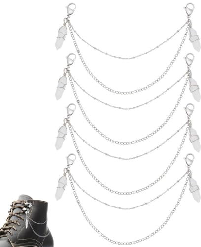 DELORIGIN 4 Stück Schuh Charms Ketten Schuhanhänger Ketten Schnürsenkelketten Schuh Kristall Anhängerketten Punk Schuhschmuck Für Turnschuhe Freizeitschuhe Clogs Sandalen Gothic Schuhe Damen