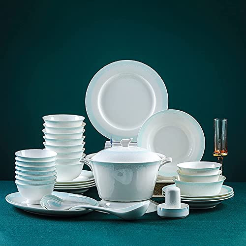 ABNNHK Service de Table 58 pièces pour 10 Personnes, Vaisselle en Porcelaine Fine, Service de Cuisine et de Salle à Manger, Ensemble combiné avec Bols Ronds, Assiettes à Dessert, Assiette