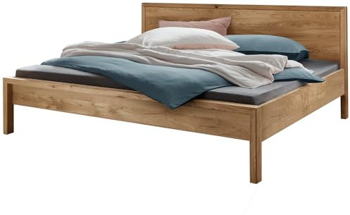 Lomadox Bett mit Holzkopfteil Bettgestell 200x200 cm, Doppelbett Ehebett Jugendbett Gästebett Einzelbett Eiche massiv