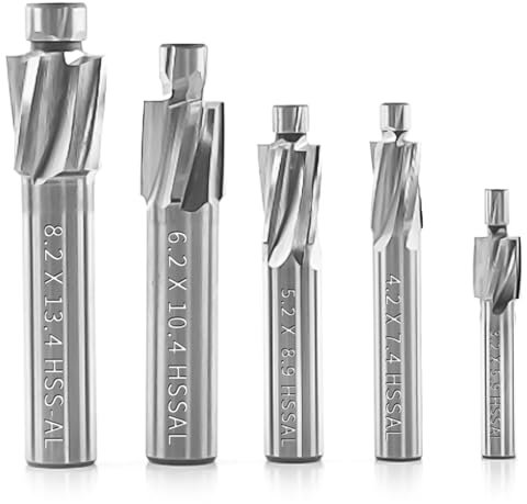 M3 M4 M5 M6 M8 Senker Schaftfräser 5 Stück, 4 Flöten HSS-AL Berufe Flachsenkersatz, Senker Slot Bohrer Schaftfräser für Mühle, Senkkopf Drehfräser Kit Werkzeug für Kupfer, Aluminium, Stahl, Gusseisen