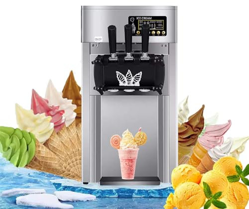 Commercial Ice Cream Maker Machine with LED Display and 3 Flavors, 1200W Automatic Soft Serve Ice Cream Machine, 3L*2 Frozen Sorbet Yogurt Gelato Maker, 16-18L/H Pre-cooling Auto Clean
