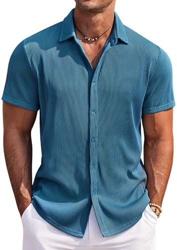COOFANDY Camisa Hombre Manga Corta Casual Sin Plancha Verano Playa Camisa Botonadura