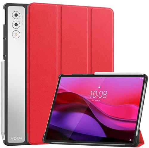 SATURCASE Custodia per Lenovo Yoga Tab Plus da 12,7 / Lenovo Yoga Pad Pro 32,3 cm (12,7), in pelle PU, con funzione di supporto, sottile, leggera, modalità sveglia automatica, colore: rosso
