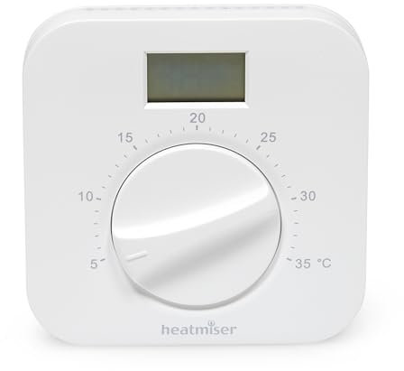 Heatmiser DS1-L V2 Dial Room Thermostat LCD Temperature Display 230v White LavaTap Suits System or Combi Boiler