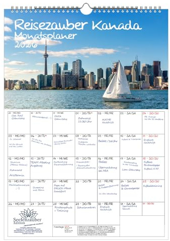 Reisezauber Kanada Planer DIN A3 Kalender für 2026 Canada Ottawa Reise Land Urlaub - Set-Inhalt: 1x Kalender, 1x Weihnachtsanhänger (insgesamt 2 Teile)