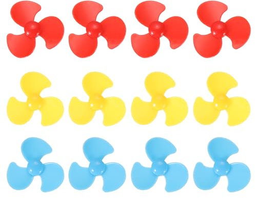 sourcing map 2mm DC Motor Shaft Propeller, 30mm Fan Shape 3-blade Plastic Round Propellers for DIY Model Airplane Science Education Toys Motor RC Boat Micro (3 Colors, Pack of 12)
