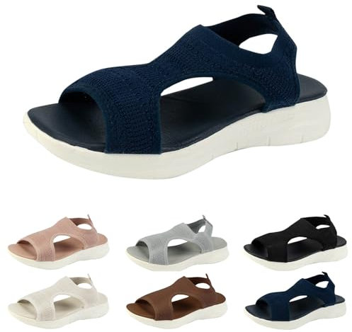 HAOLEI Sandali Ortopedico Donna con Zeppa Comodi Elegante Scarpe Mesh Casual Leggero Sandalo Punta Aperta Antiscivolo Sportivo Lavabili Morbida Scarpe da Trekking Traspirante Offerte Estive