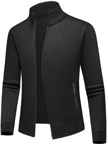 KUDMOL Cardigan Gilet Homme Zippé pour Hiver Chaud Col Montant Pull Veste en Maille Chandail Chaud Slim Fit Épais Tricot Polaire(Noir,M)