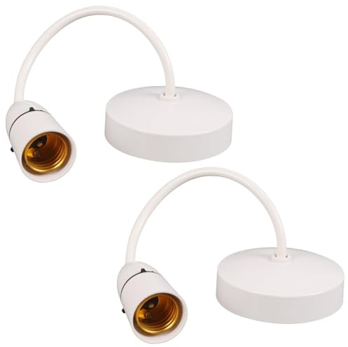 aiyraa 2 Pack Light Bulb Holder, Ceiling Rose Pendant Light Fitting, B22 Lamp Holder, 20cm Cable, White Hanging Light Bulb Holder, Modern Ceiling Rose Light Fitting for Kitchen, Living Room, Bedroom