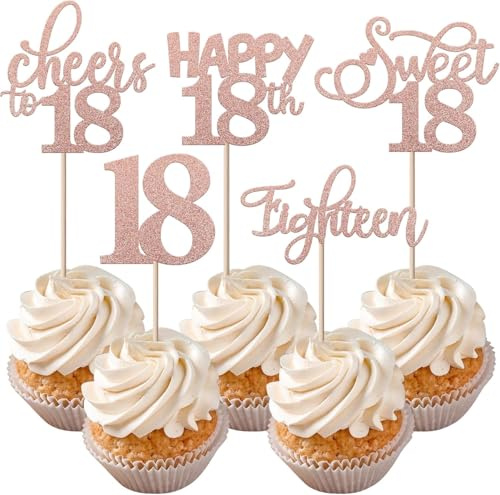Xsstarmi 30 Packung Tortendeko Sweet 18 Geburtstag Mädchen Geburtstag 18 Jahre Mädchen Roségold Hallo 18. Kuchen Deko Cheer to 18th Birthday Cupcake Toppers für 18. Geburtstagparty Kuchen Dekoration