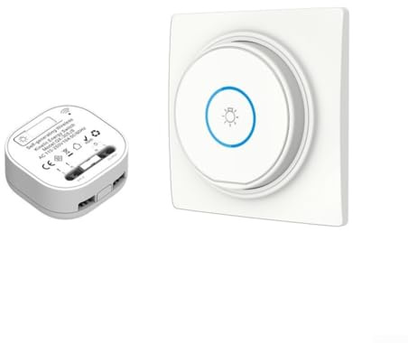Feeshoppher Funk-Lichtschalter Set Ohne Batterie, 250V 10A RF433 Fernbedienung Empfänger Keine Verkabelung Erforderlich Flammhemmendes Acryl Kompatibel mit Innen- Außenbeleuchtung (1 Schalter-1
