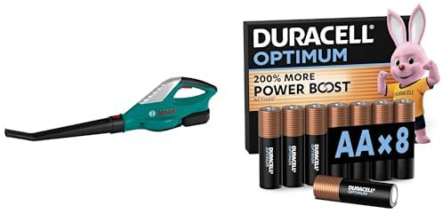 Theo Klein Bosch Laubgebläse, mit Funktion, 3+ Jahre, & Duracell Optimum AA 8 Stück, Power Boost