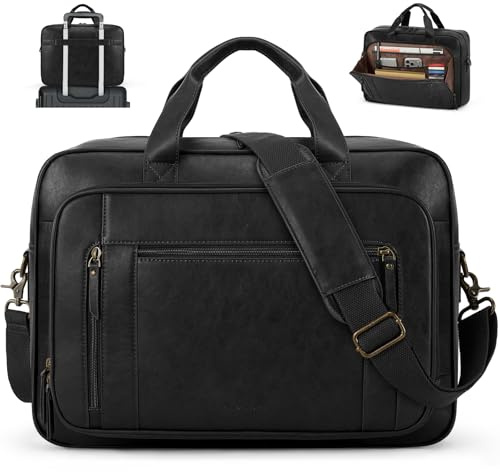 RAINSMORE 16 Inch Laptop Messenger Bag for Men, PU Leather Work Briefcase | Office Satchel Bag, Large Executive Briefcase with Laptop Compartment & Shoulder Strap, Laptop Carrying Bag for Business