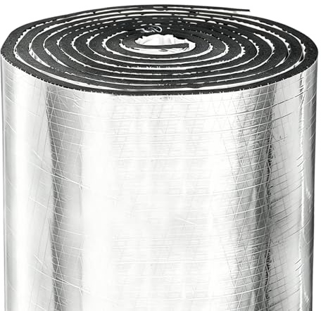 Rouleau d'isolant 5mm, Isolation en aluminium autocollante avec revêtement en caoutchouc, isolation thermique et acoustique, barrière de vapeur pour chauffage, caravane, fenêtres, toit, sol (40cm x