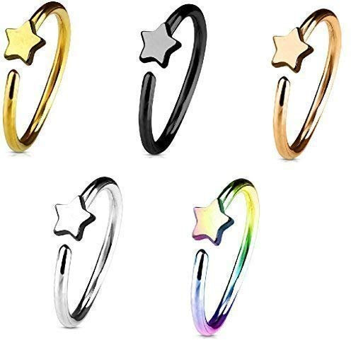 Tapsi´s Coolbodyart® Piercing Ring Continous für Nase Ohr Edelstahl Chirurgenstahl 316L 8mm Stern 5er Set
