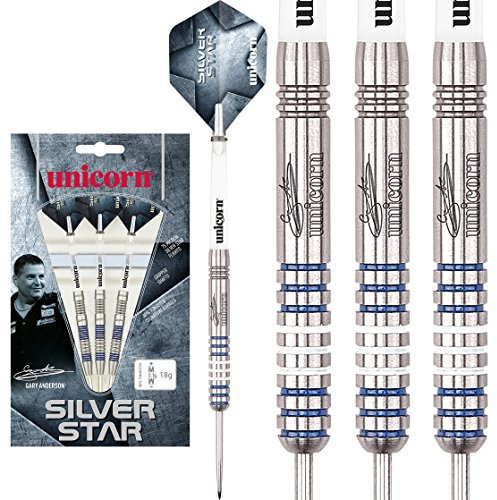 25g 27g Unicorn Gary Anderson Silver Star Darts, Unicorn Flights, Gripper Shafts - 80% Tungsten (25)