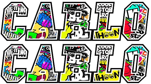 GamesMonkey Aufkleber Namen 2 Stück – Sticker Bomb – Carlo – 10 15 20 25 30 cm Kit Personalisierte 20 x 5 cm