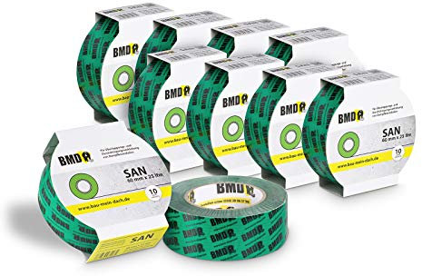 BMD san Klebeband | 10 Rollen | 60mm x 25m | für Dampfsperren & Dampfbremsen |gemäß DIN EN 4108 Teil 11 und ENEV | Profi Qualität Made in Germany