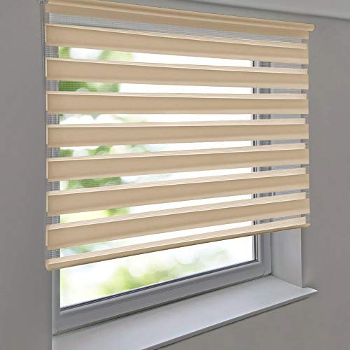 Doppelrollo Premium 165 x 150 cm beige - Duorollo Vario Seitenzug zum Anschrauben freihängend für Wandmontage und Deckenmontage - inkl. Metallträger