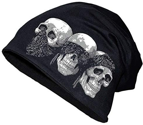 Spaß Kostet Long Beanie Mütze Totenköpfe Schädel Black Größe XS-XXL