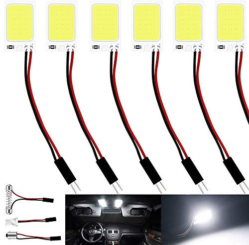 Defvnsy 6PCS Súper Blancas de 150 Lúmenes COB 18-SMD Panel de Luz de Techo del Automóvil Lectura Interior del Techo del Techo Bombilla Interior con Adaptador T10/BA9S/ Adaptadores de festón