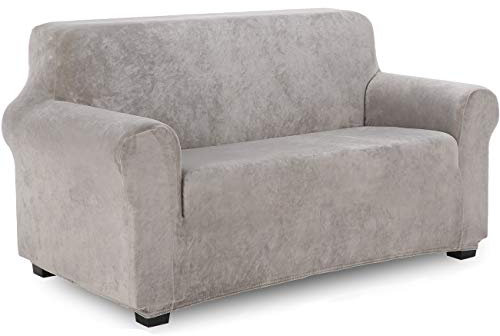 TIANSHU Samt Sesselbezug 2 sitzer,Soft Velvet Plush Couchbezug stilvolle Luxus-Möbelbezüge Anti-Rutsch-High Stretch Sesselbezug(2 Sitzer,Hellgrau)