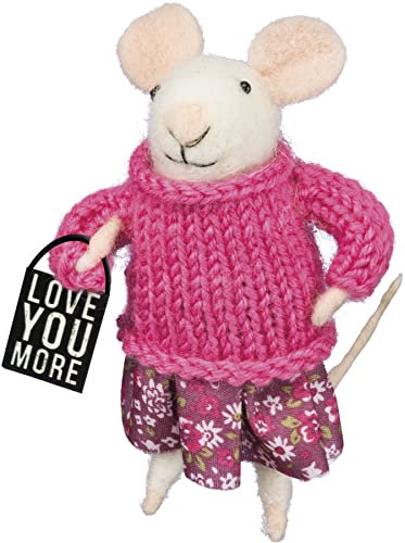 Primitives by Kathy 33570, Box Sign Mouse - Love You More, 4 Inches Tall Multi