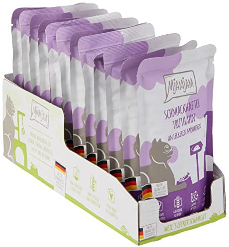 MjAMjAM - Premium Nassfutter für Katzen - Quetschie - schmackhafter Truthahn an leckeren Möhrchen, 12er Pack (12 x 125 g), getreidefrei mit extra viel Fleisch