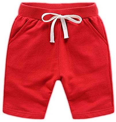 WSLCN Kleine Kinder Sommer Shorts 100% Baumwolle Strandshorts Gummizug Casual Outdoors Rot 128-134