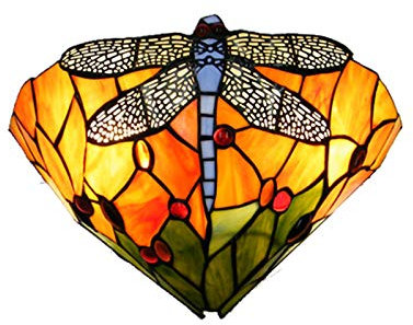 FREEDL 11.8 Tiffany Stil Wandleuchte Innen Schlafzimmer Wandlampe Vintage Tiffany Lampe Dragonfly Wandlampe mit Buntglasschirm,E27 Pastoral Wandbeleuchtung Retro Küche Restaurant Landhaus