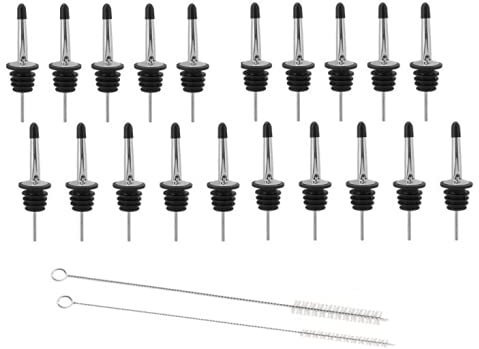 20 Pezzi Tappi in Acciaio Inox Beccuccio Conico Liquore Bottiglia Versatore Tappo Versatore Salvagoccia con Cappucci di Gomma per liquore, Vino, Olio, Cocktail, Succo,ECC